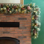 Glitzhome 9 ft. Pre-Lit Glittered Pine Cone & Berry Christmas Garland with Warm White LED Lights thumbnail 4