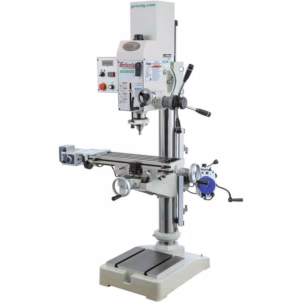 Grizzly Industrial Variable-Speed Gearhead Drill Press with Cross-Slide Table and Power Feed