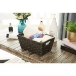 Vintiquewise Black Plastic Wicker Shelf Basket Organizer with Handles thumbnail 1