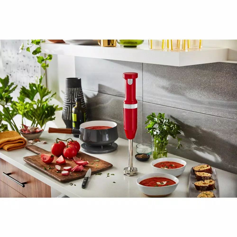 KitchenAid Cordless Variable Speed Hand Blender with Chopper and Whisk Attachments, Passion Red
