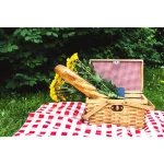 Vintiquewise Piccadilly Willow Picnic Basket with Red and White Gingham Lining and Folding Handles thumbnail 1