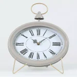Winsome House Gray Oval Decorative Table Clock - Shabby Chic Analog Desk Clock with Roman Numerals thumbnail 1