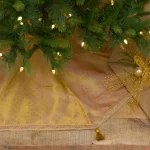 VHC Brands 48 in. Gold Tinsel Christmas Tree Skirt with Antique White Cotton and Flannel Lining thumbnail 4