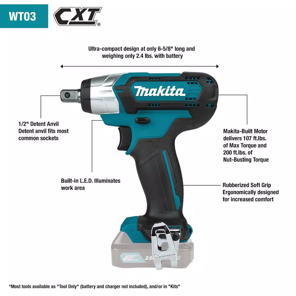 Makita 12V max CXT Cordless 1/2 in. Sq. Drive Impact Wrench, Tool Only