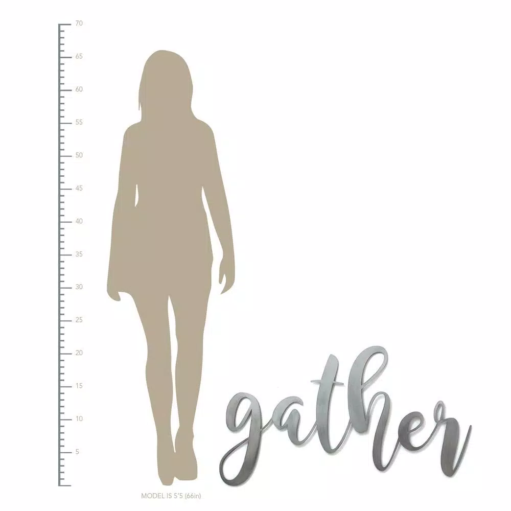 Stratton Home Decor Gather Metal Script Wall Sign, Large Handcrafted Pewter Decorative Art