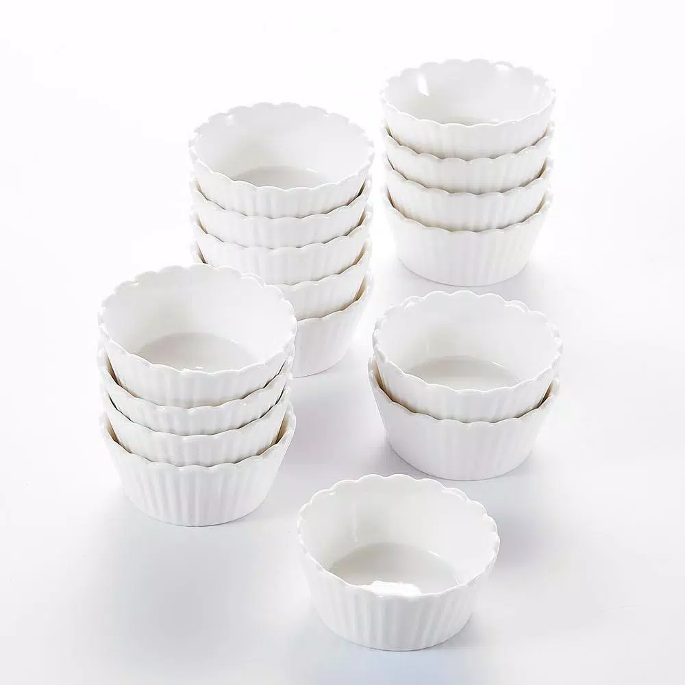 MALACASA White Porcelain Ramekins Set of 16, 2.75 in. Ceramic Souffle Dishes and Serving Bowls