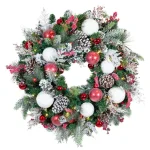 Village Lighting Company 30 in. Frosted Wonderland Pre-Lit LED Christmas Wreath - Red and White Candycane Design thumbnail 1