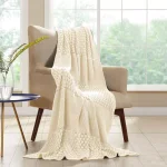 MODERN THREADS Antique White Cotton Cable Knit Throw with Popcorn-Stitch Design thumbnail 1
