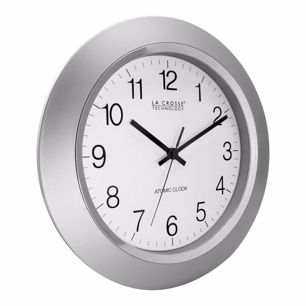 La Crosse Technology 14 in. Atomic Analog Wall Clock with Chrome Rim and 4 US Time Zones