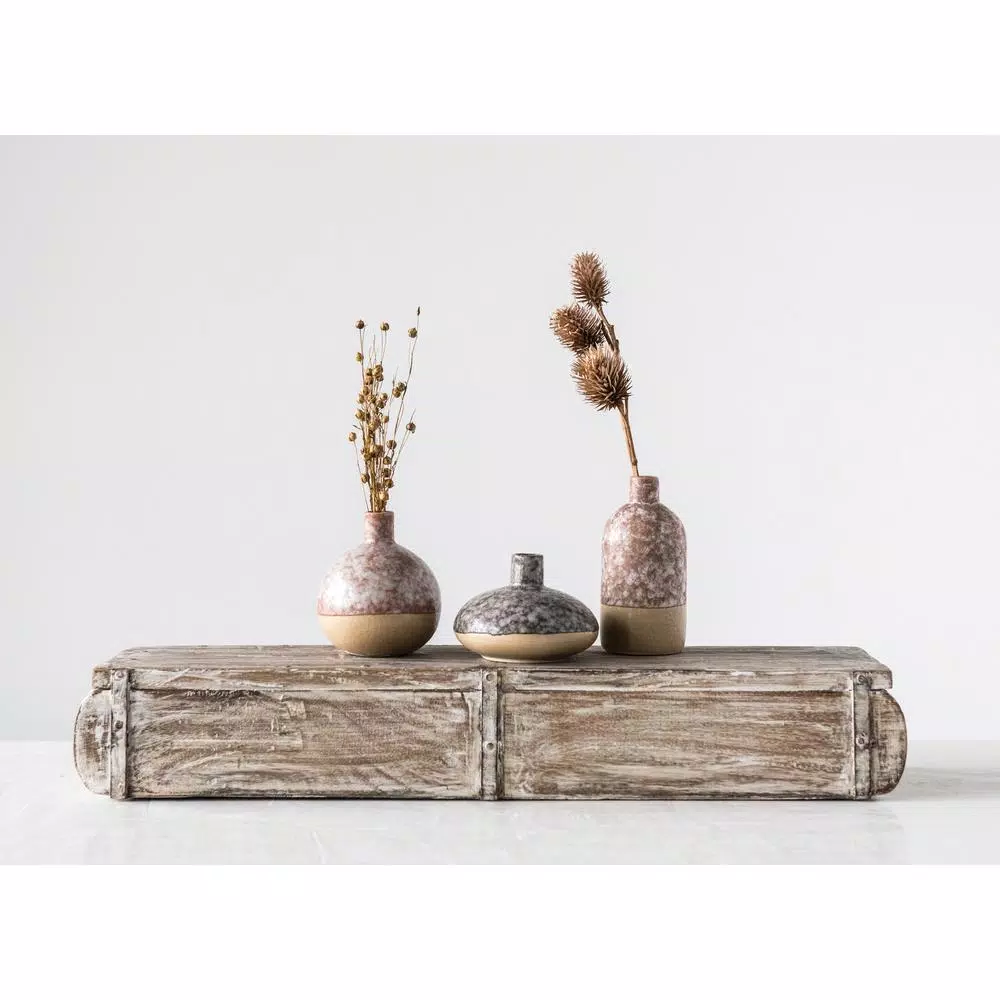 3R Studios Brown Stoneware Decorative Bud Vase Set, Set of 3 Ceramic Tabletop Vases