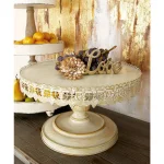 LITTON LANE 16 in. Round Whitewashed and Rust Brown Iron Cake Stand with Floral Bunting Overhang thumbnail 3