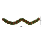 Nearly Natural 9 ft. Pre-lit Artificial Christmas Garland with Bows, Pinecones & 35 LED Lights thumbnail 2