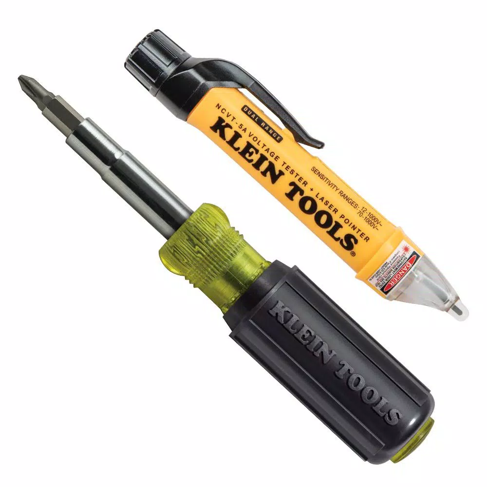 Klein Tools Non-Contact Voltage Tester with Laser Pointer and 11-in-1 Multi-Bit Screwdriver/Nut Driver 2-Piece Tool Set