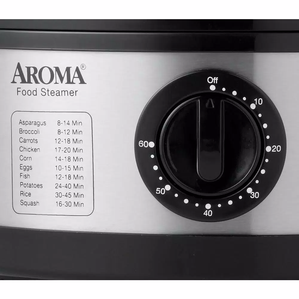 AROMA 20-Cup Stainless Steel Food Steamer, 5-Quart Double Tier Capacity