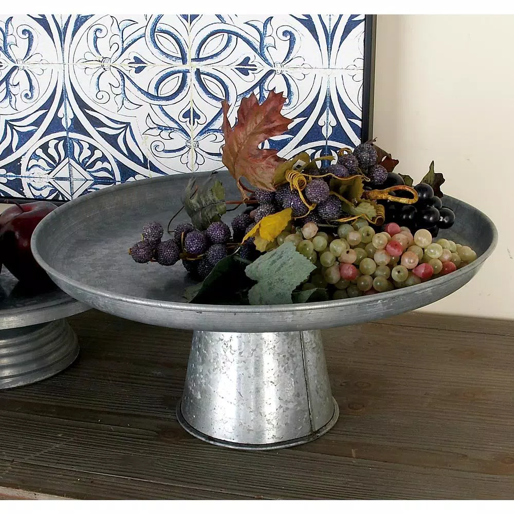 LITTON LANE 16 in. x 7 in. Farmhouse Galvanized Iron Cupcake Stand with Distressed Gray Finish