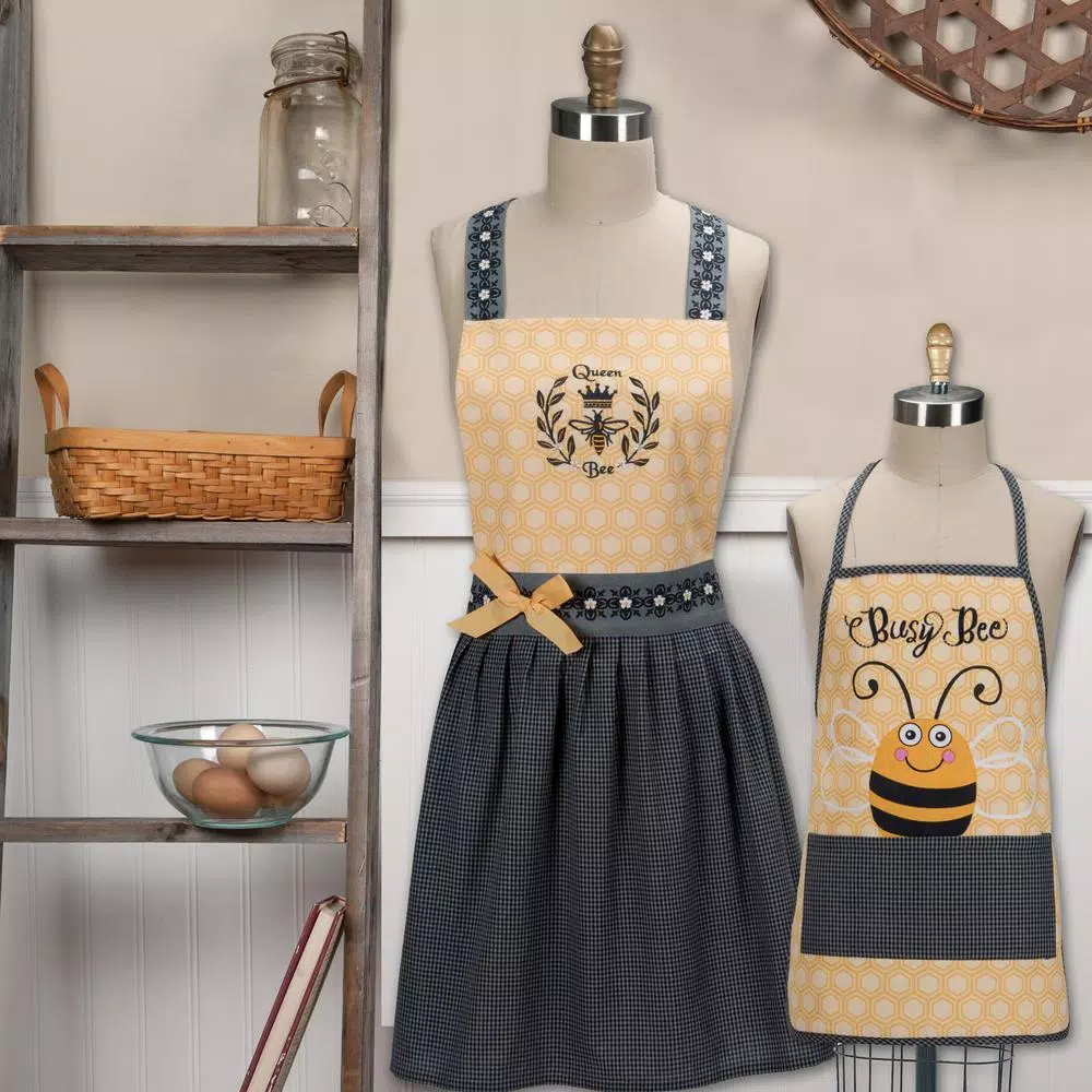 Kay Dee Queen Bee Yellow Cotton Hostess and Child Apron Set