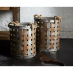 Unbranded Rustic Woven Wood and Galvanized Metal Decorative Baskets, Set of 2 thumbnail 1