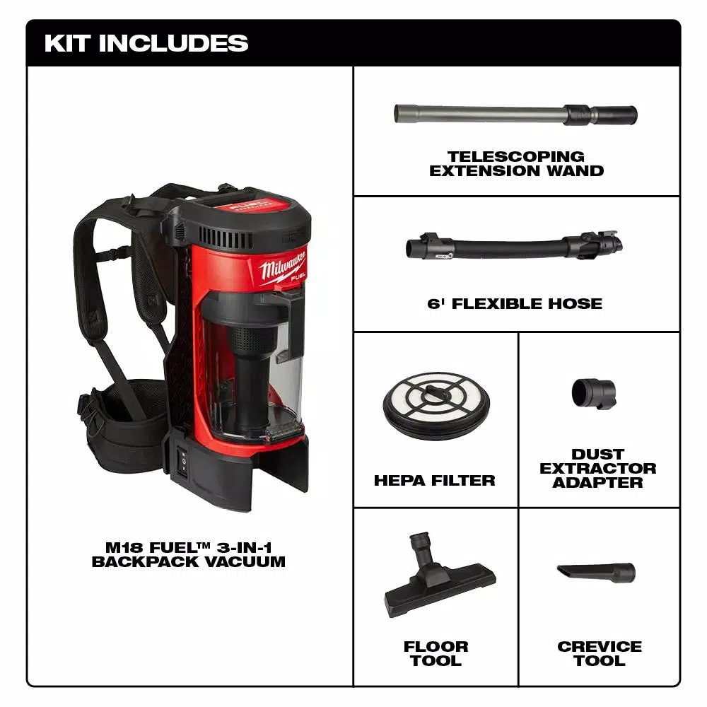 Milwaukee M18 FUEL 18V Lithium-Ion Brushless 1 Gal. 3-in-1 Cordless Backpack Vacuum (Tool-Only)