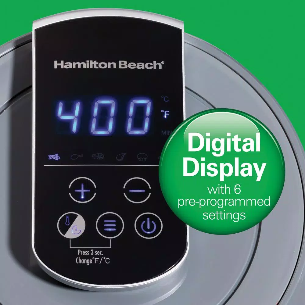 Hamilton Beach 2.5 L Digital Air Fryer, 1400W, 6 Preset Settings, Grey