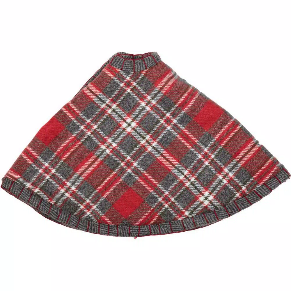 VHC Brands Anderson 21 in. Cherry Red Rustic Plaid Mini Christmas Tree Skirt