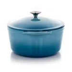 MegaChef 7 Qt. Oval Enameled Cast Iron Casserole Dish with Lid, Blue thumbnail 3