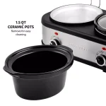 OVENTE 3-Station Slow Cooker and Buffet Server, 4.5 Qt. Silver Stainless Steel thumbnail 5