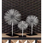 LITTON LANE Set of 3 Metal Starburst Sculptures with Stand - Silver and Black Iron Wire Decor thumbnail 3