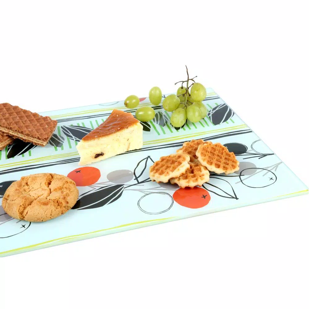 Creative Home Tempered Glass Cutting and Serving Board with Flower Pattern, 11.75 x 15 in.