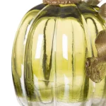 Glitzhome 5.51 in. Green Crackle Hand Blown Glass Pumpkin - Fall & Harvest Tabletop Decor thumbnail 3