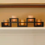 LUMABASE Wooden Candle Centerpiece Tray with 5 Frosted Earth Tone Glass Votive Holders, Black thumbnail 5