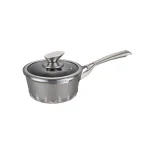 AMERCOOK Artmartin 1.5 qt. Cast Aluminum Ceramic Nonstick Saucepan with Glass Lid, Ash thumbnail 1