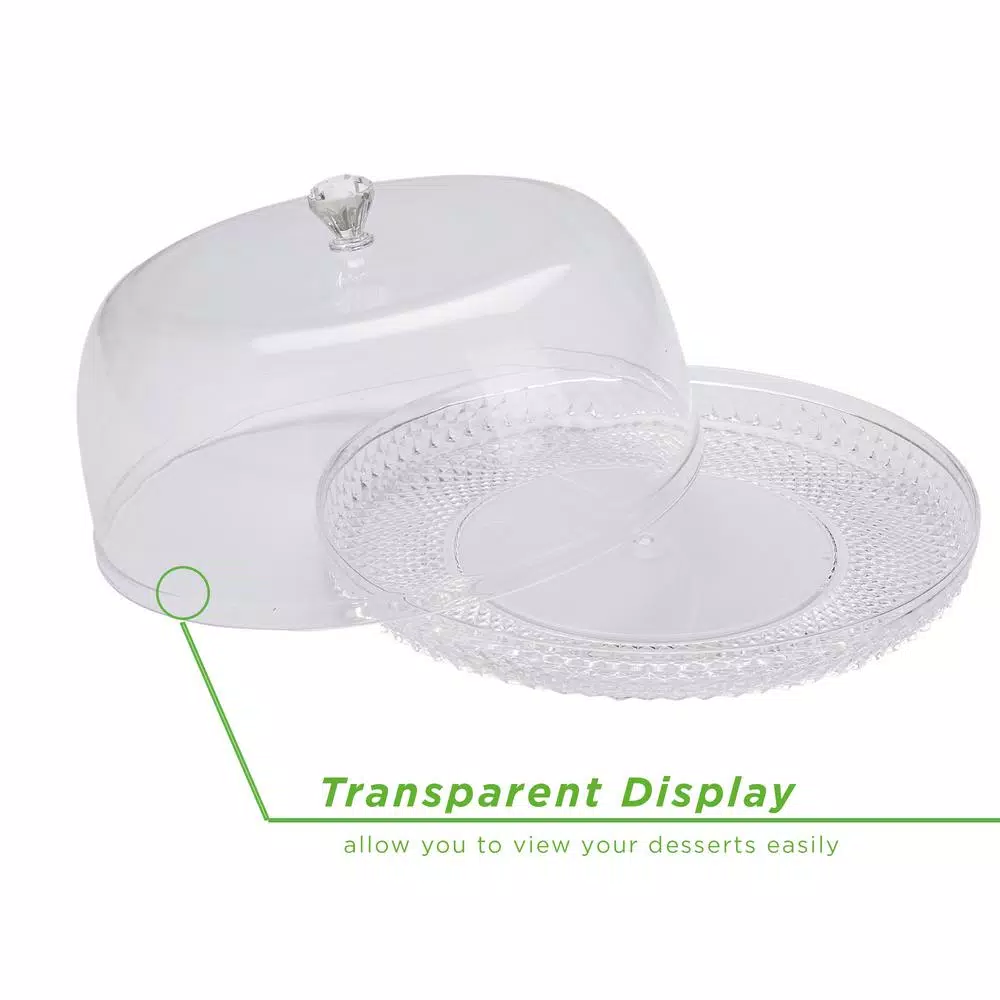 Mind Reader 10 in. Clear Diamond Acrylic Cake Stand with Cover, Elegant Dessert Display Tray