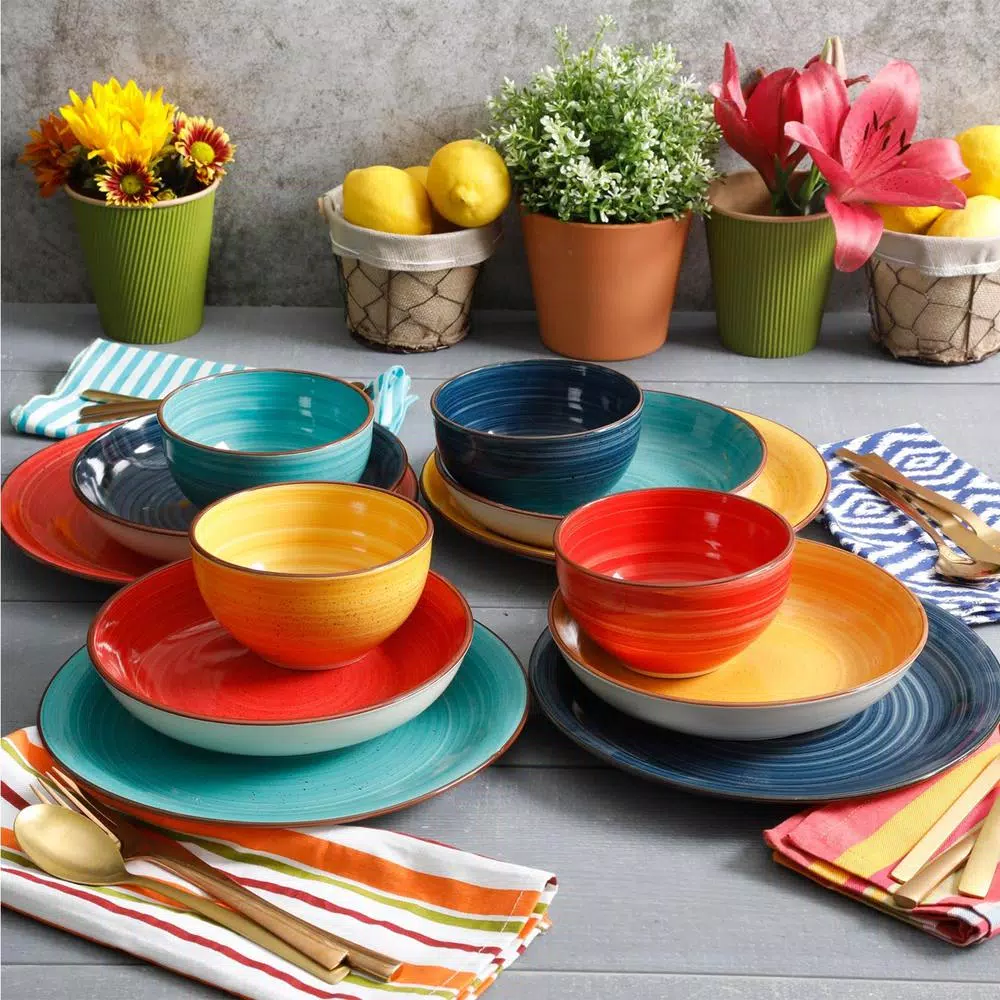 Gibson Home Color Speckle 12-Piece Stoneware Dinnerware Set, Service for 4