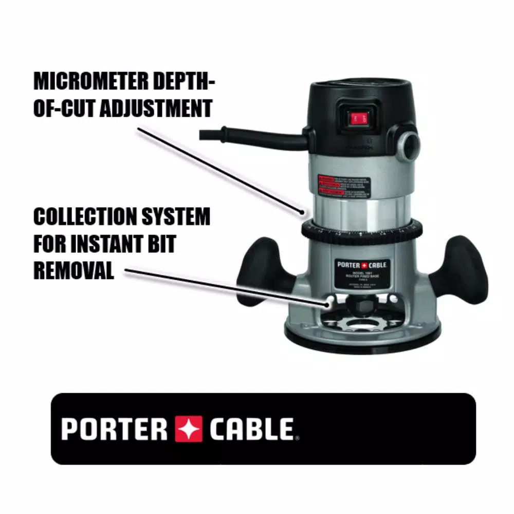Porter-Cable 1.75 HP Fixed Base Router Kit, 11 Amp, 27500 RPM