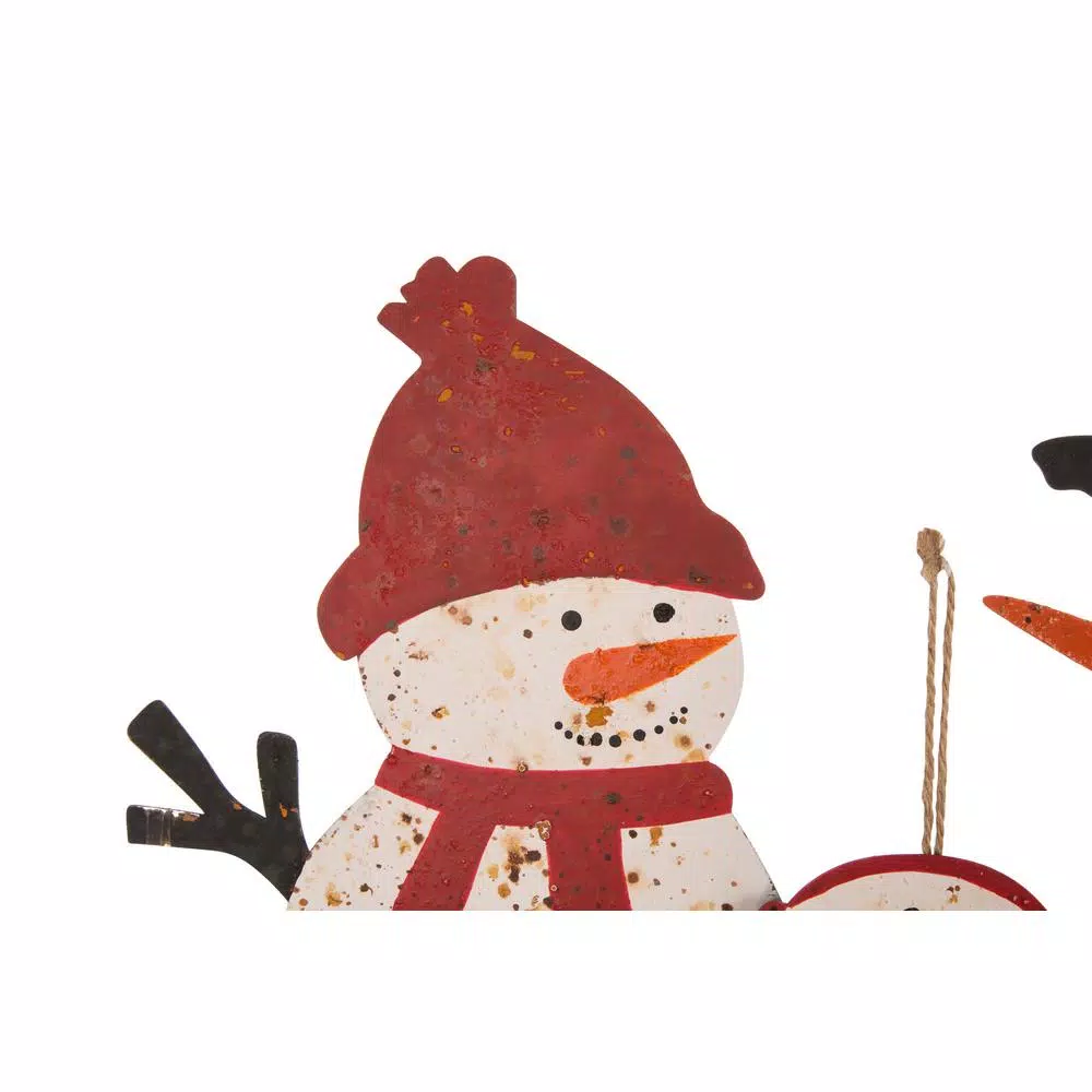 Glitzhome 29.92 in. Rusty Metal Snowman Family Christmas Yard Stake and Wall Decor