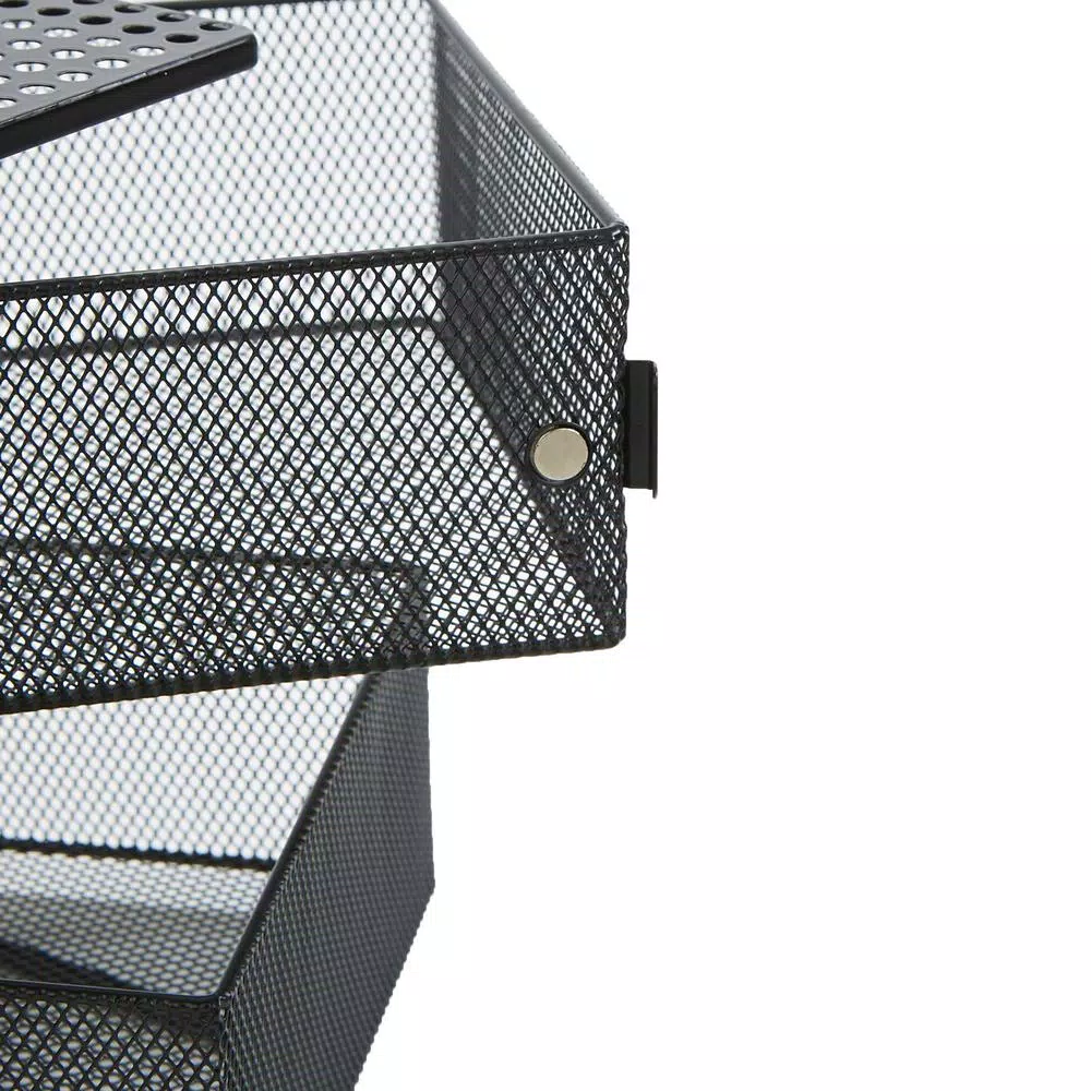 Mind Reader Rotating 2-Tier All-Purpose Organizer Shelf with Magnetic Baskets and Top Shelf, Black