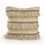 LR Home Beige and White Neutral Fringed Throw Pillow, 20 x 20 in., Geometric Embroidery thumbnail 1