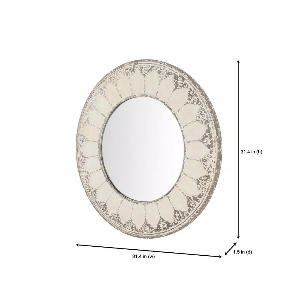 Home Decorators Collection Medium Round Ivory Antiqued Classic Accent Mirror, 31.4 in.
