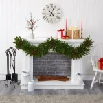 Nearly Natural 6 ft. Pre-Lit Artificial Pine Christmas Garland with 50 Warm White LED Lights and Berries thumbnail 4