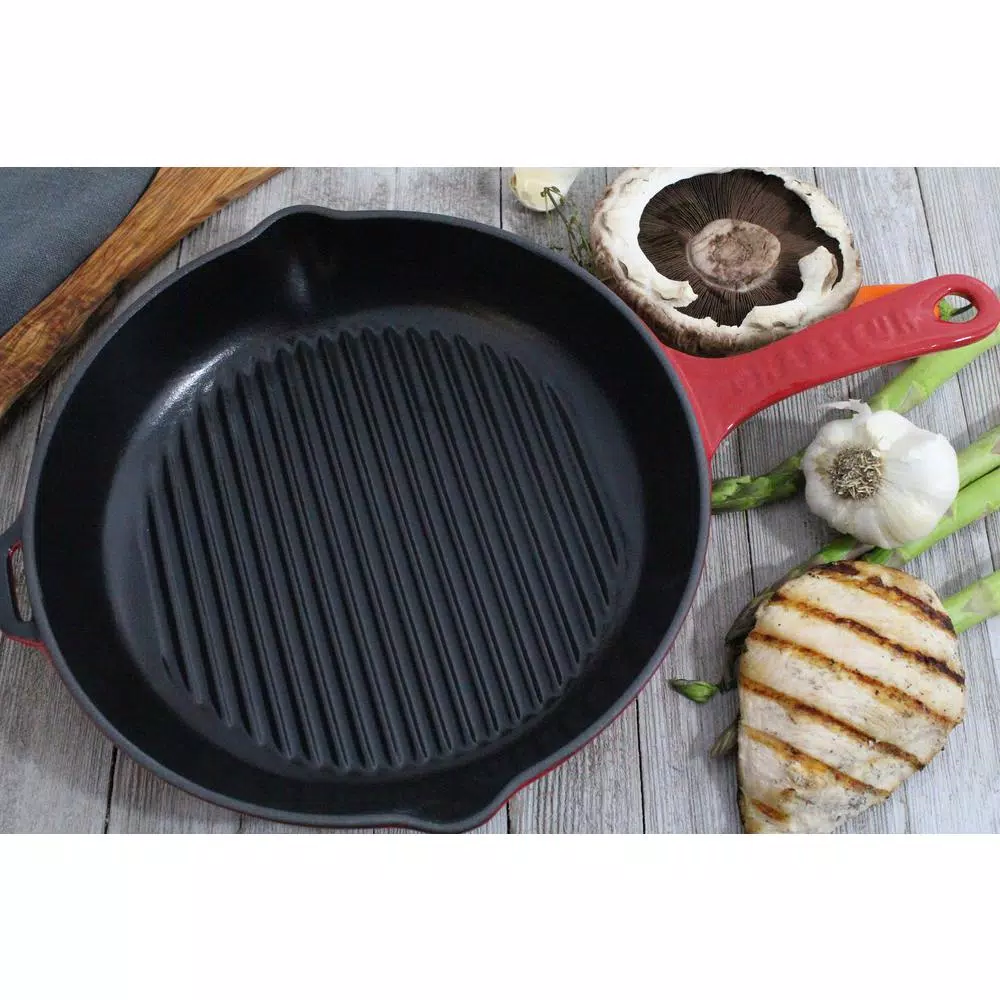 Chasseur 11 in. French Enameled Cast Iron Grill Pan, Red
