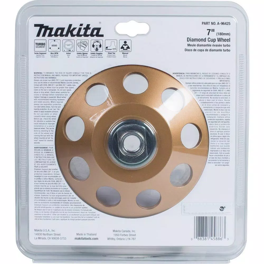 Makita 7 in. Turbo 24 Segment Diamond Cup Wheel, Anti-Vibration Design