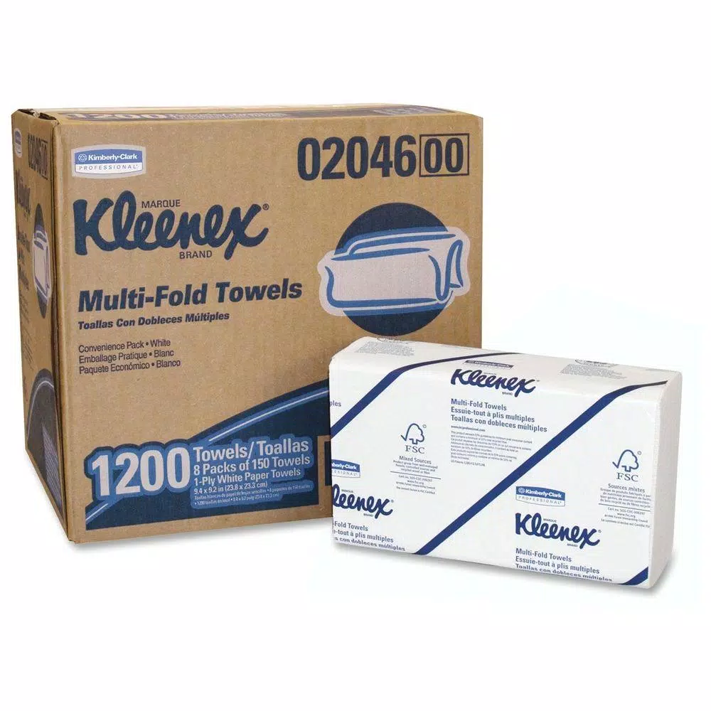 Kleenex Multi-Fold Hand Towels 1-Ply, White, 9.50 in. x 9.40 in. (150-Count)