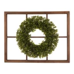 Glitzhome 18 in. Boxwood Wreath with 28 in. Wooden Window Frame Decor thumbnail 1