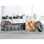 HOME ESSENTIALS AND BEYOND Glass Canisters With Galvanized Tray Set of 3, Clear Glass Kitchen Storage Jars thumbnail 2