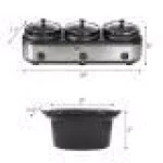 Elite Platinum 7.5 Qt. Triple Slow Cooker Buffet with 3 Stoneware Crocks and Lid Rests, Black Stainless Steel thumbnail 3