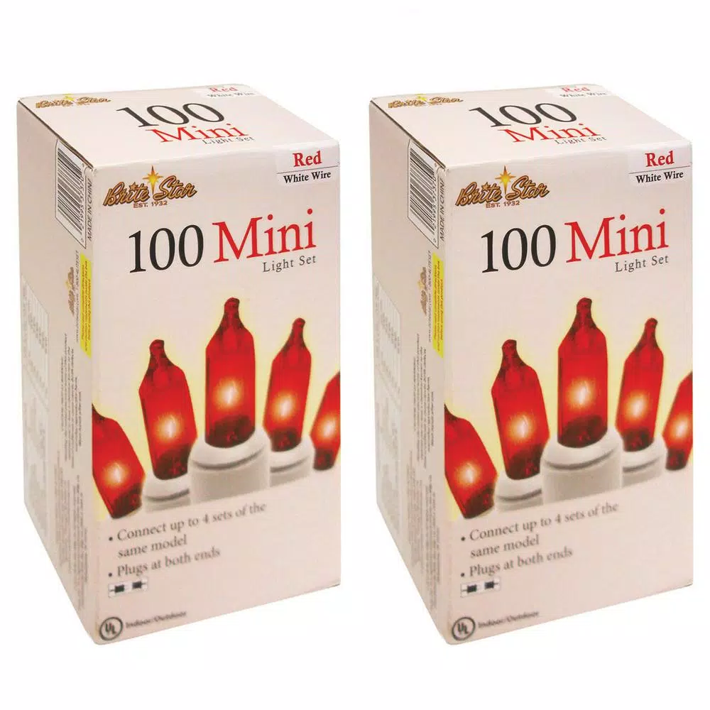 Unbranded Brite Star 100-Count Red Mini Light String Set with White Wire (Set of 2)