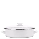 Golden Rabbit 8 qt. Porcelain-Coated Steel Saute Pan with Glass Lid, Solid White thumbnail 1