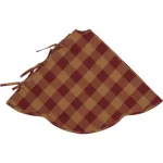 VHC Brands 48 in. Burgundy Check Red Primitive Christmas Tree Skirt with Scalloped Edge thumbnail 3