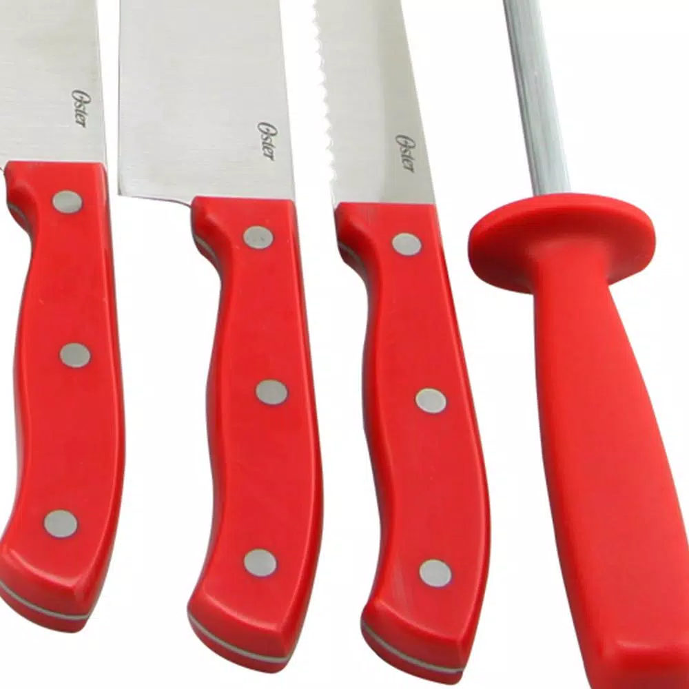 Oster Evansville 14-Piece Stainless Steel Knife Set with Rubberwood Block