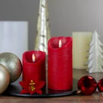 Northlight 6 in. Red Flameless Battery Operated Christmas Decor Candle with Melted Edge Design thumbnail 1